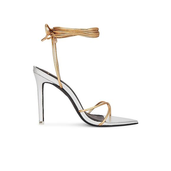 Black Suede Studio Shoes - Black Suede Studio Sleek Silver And Gold Talia Heeled Sandals Size 8.5